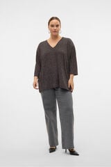 Vero Moda Curve Jersey cuello pico l&uacute;rex talla grande Marr&oacute;n oscuro