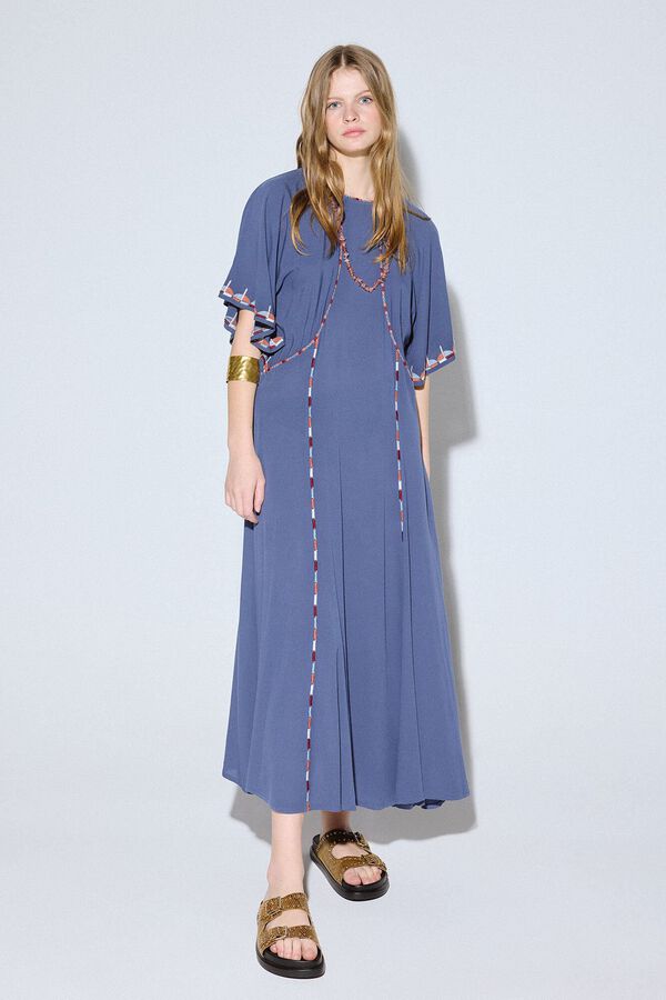 Slowlove Vestido manga capa bordado Azul marino