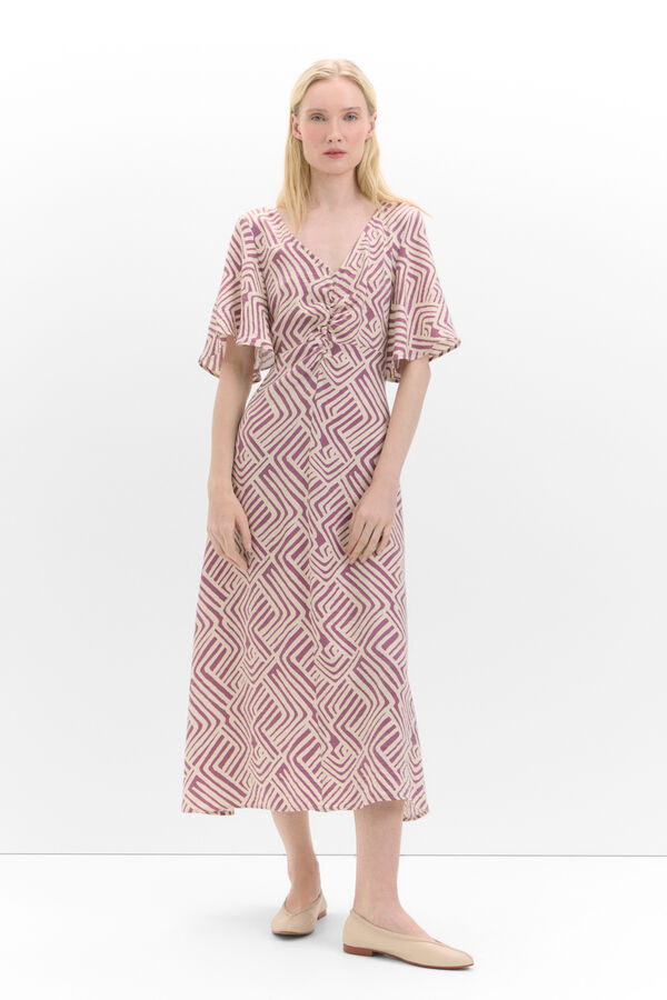 Cortefiel Vestido estampado detalle frunce Estampado granate