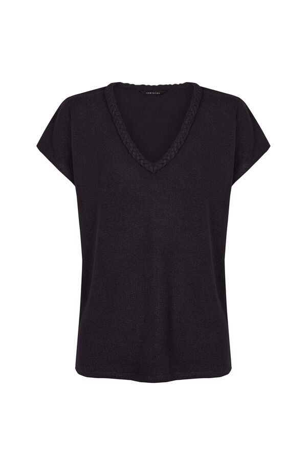 Cortefiel Top de punto trenza bordada Negro