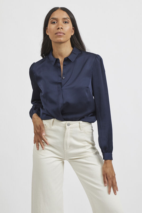 Vila Camisa fluida satinada Azul marino