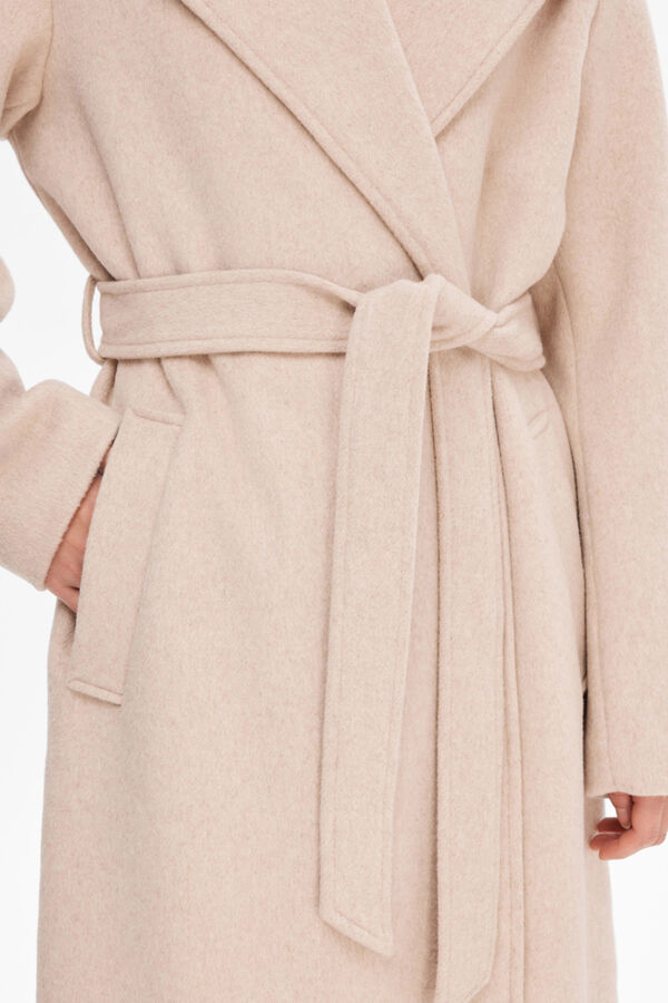 Selected Femme Abrigo wrap largo de lana con cintur&oacute;n Gris