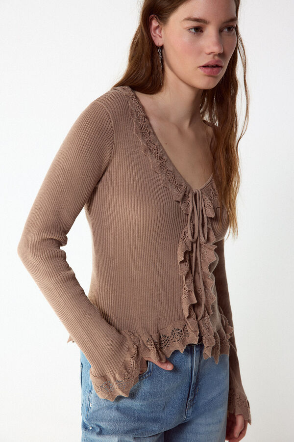 Slowlove Camisola de malha efeito degrad&ecirc; Castanho