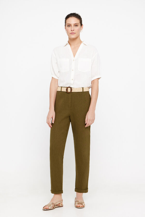 Cortefiel Pantal&oacute;n de lino Kaki
