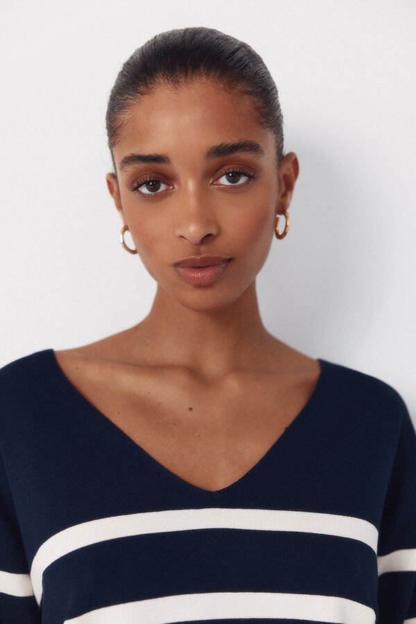 Cortefiel Camisola de malha decote bico Azul