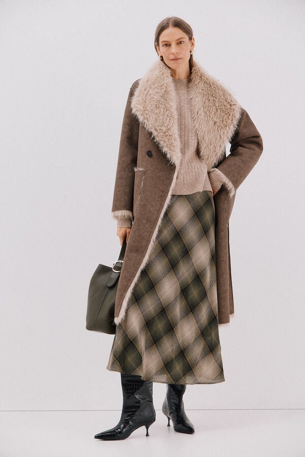 Cortefiel Abrigo largo efecto pelo reversible Marr&oacute;n oscuro