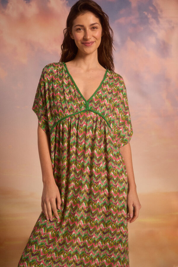 Cortefiel Caft&aacute;n largo tejido estampado Multicolor