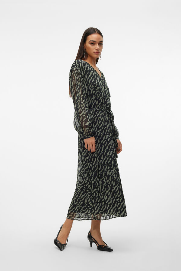 Vero Moda Vestido gasa 7/8 manga larga Verde oscuro