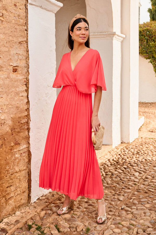 Pol&iacute;n Et Moi Vestido midi plissado Xana Vermelho