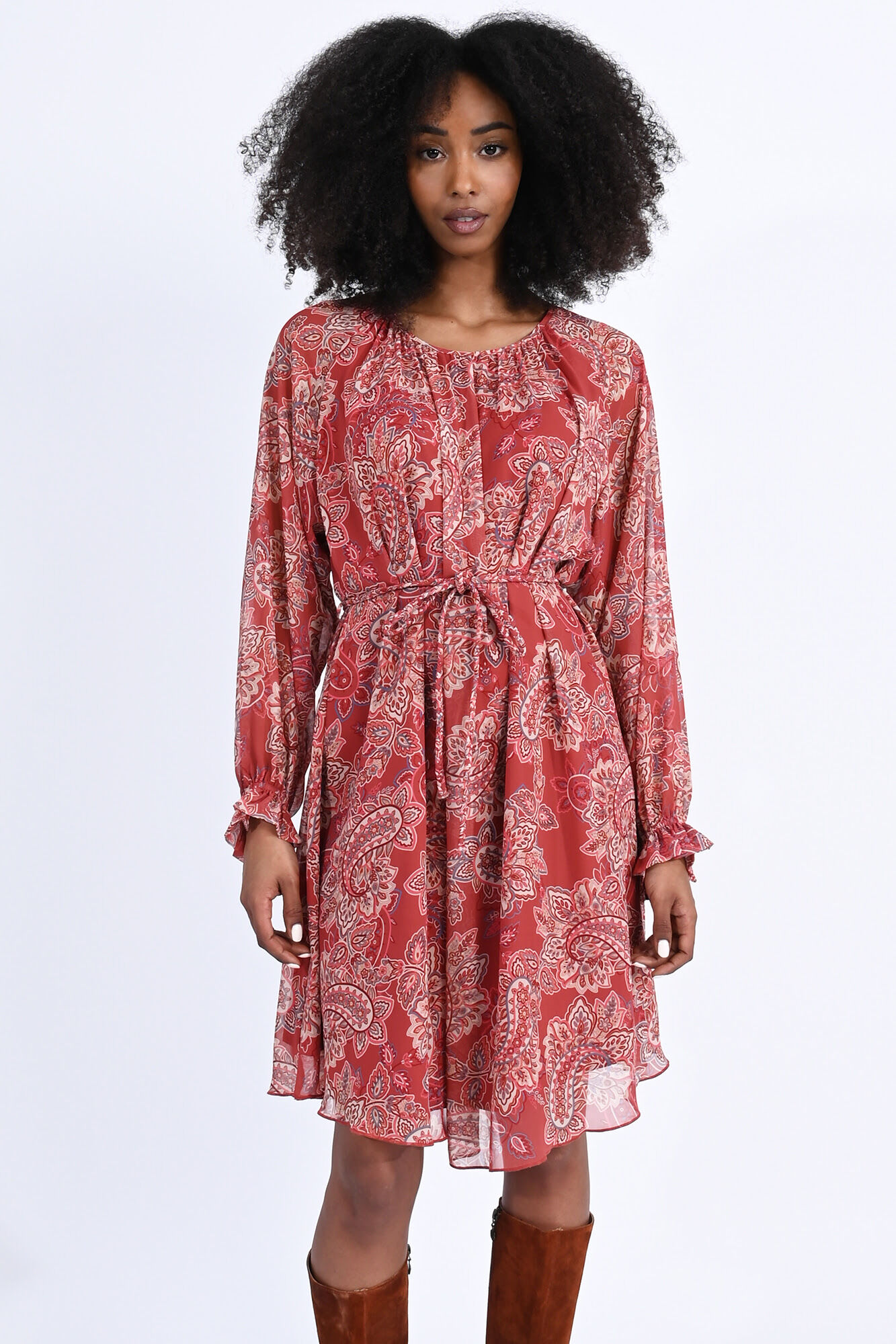 Molly Bracken Vestido midi estampado de manga comprida