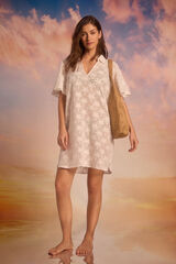 Cortefiel Caft&aacute;n crochet palmeras Marfil