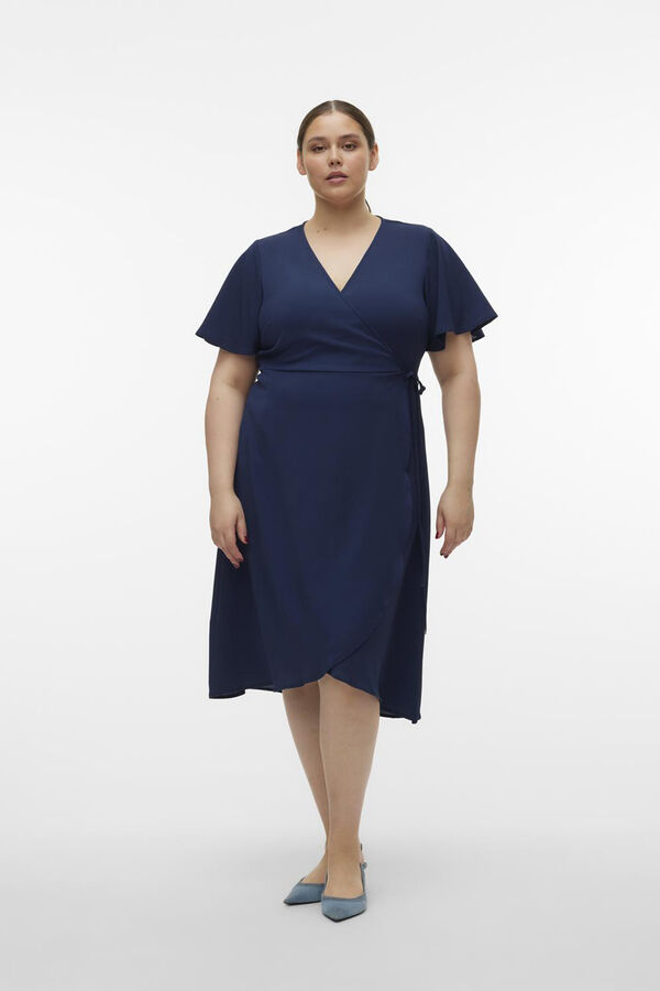 Vero Moda Curve Vestido corto cruzado talla grande Azul marino