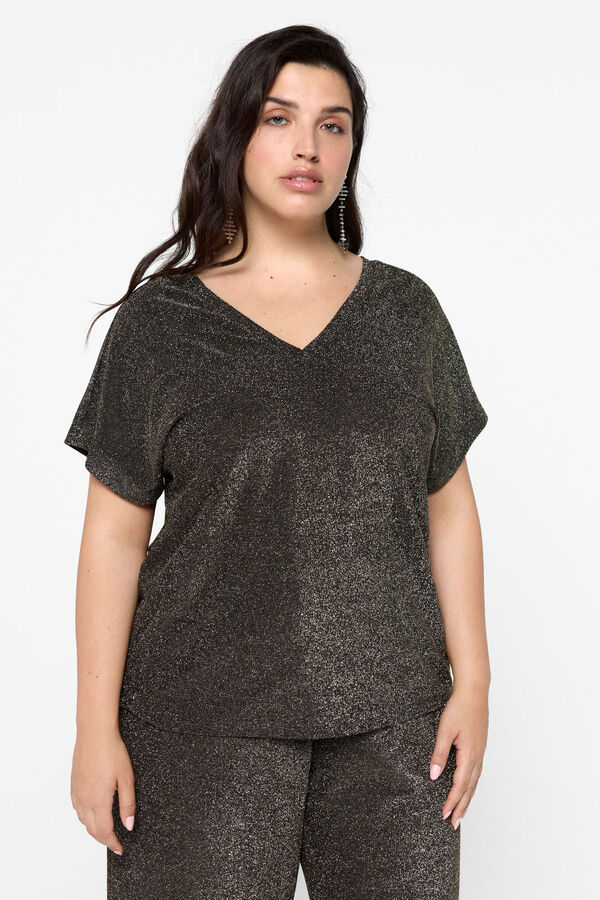 Vero Moda Curve Camiseta manga corta de lurex talla grande Negro
