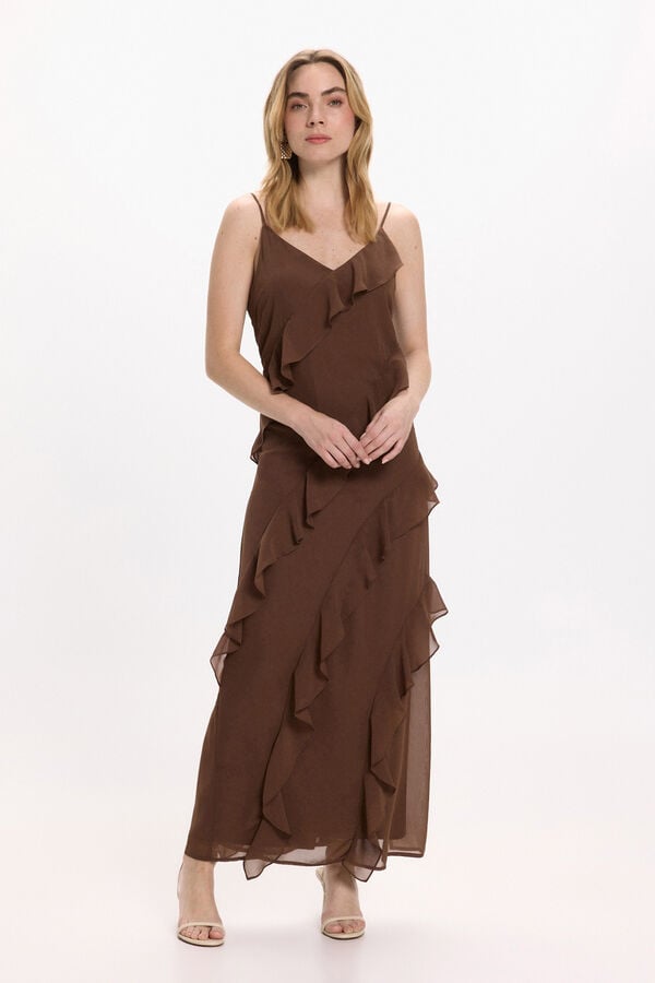 Vila Vestido de festa midi de chiffon Castanho