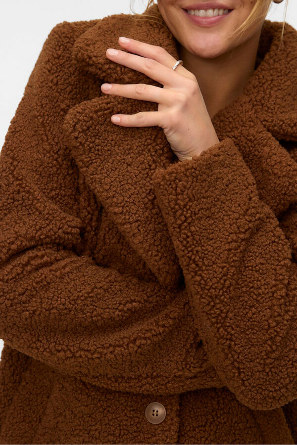 Vero Moda Abrigo de borreguito Marr&oacute;n oscuro