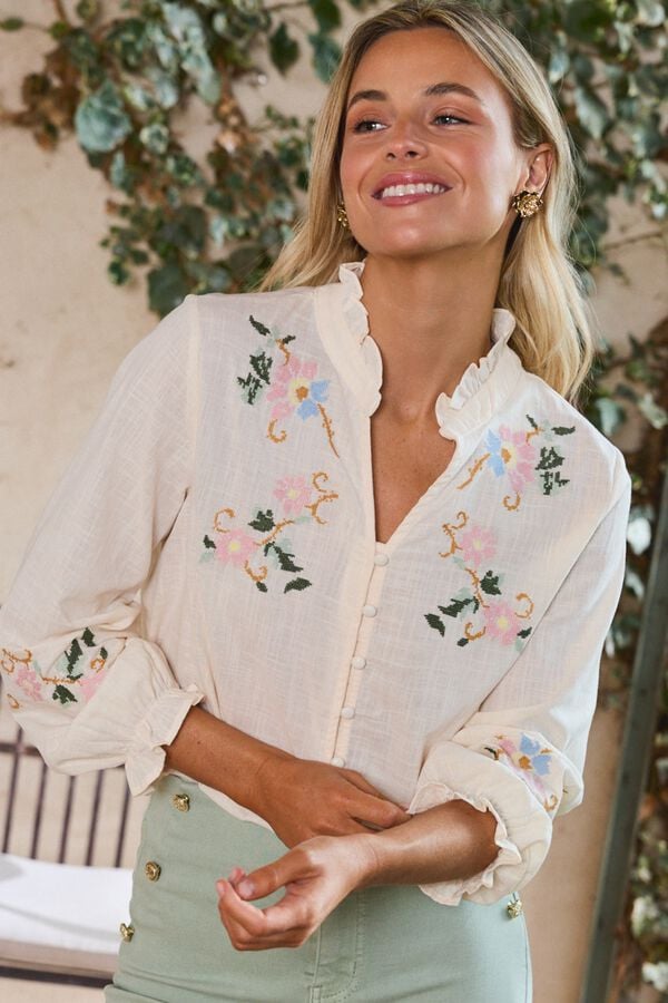 Pol&iacute;n Et Moi Camisa bordados Julieta Ecru