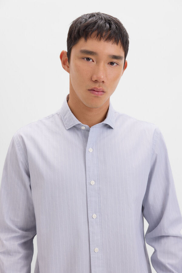 Cortefiel Camisa riscas popelina Cinzento