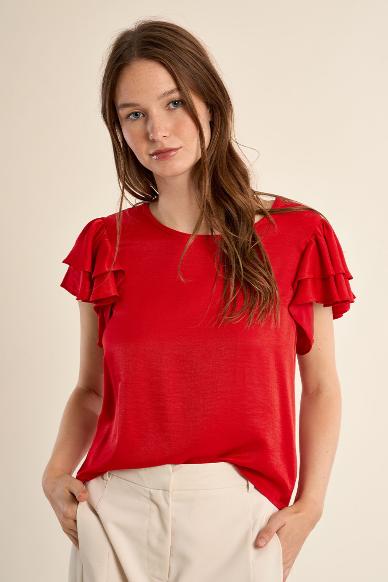 Molly Bracken T-shirt de manga curta com folhos