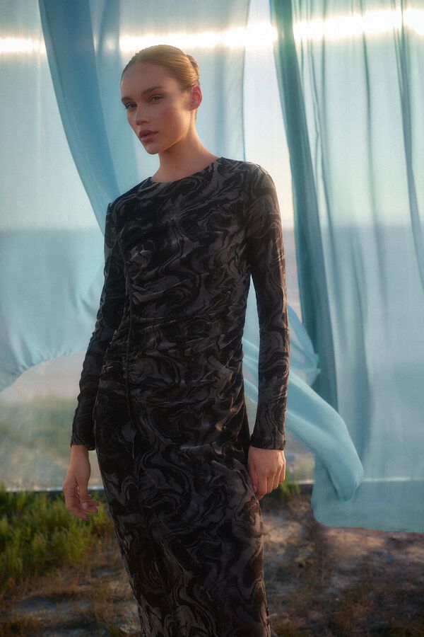 Slowlove Vestido de tule Devor&eacute; Cinzento