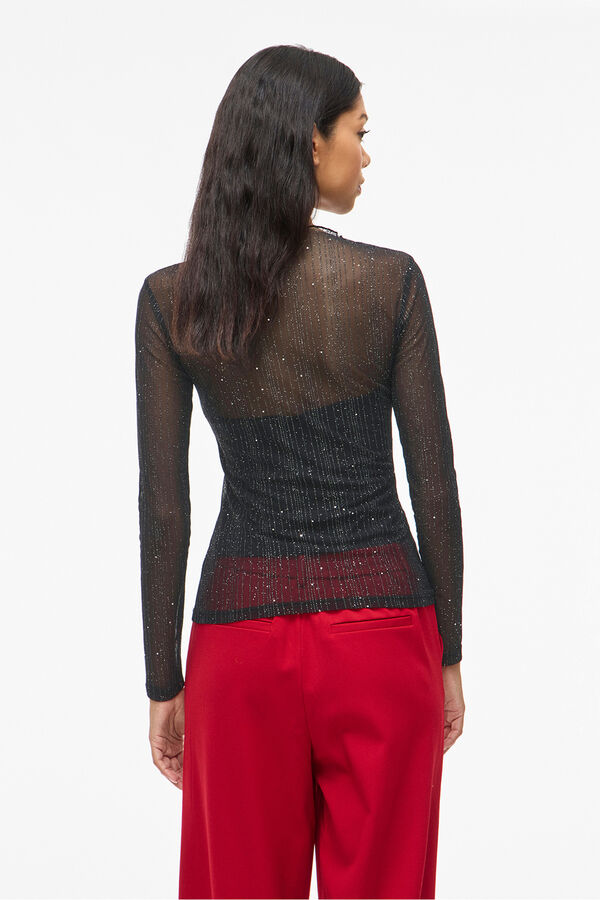 Vila Top transparente con purpurina Negro
