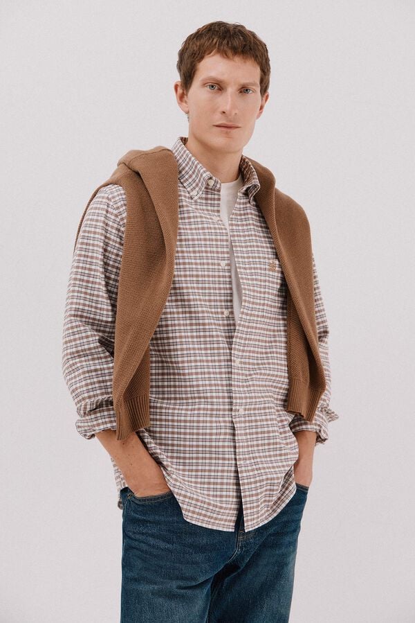 Cortefiel Camisa oxford cuadros Estampado marr&oacute;n