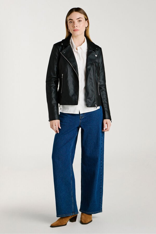 Vila Casaco motard em pele sint&eacute;tica Preto