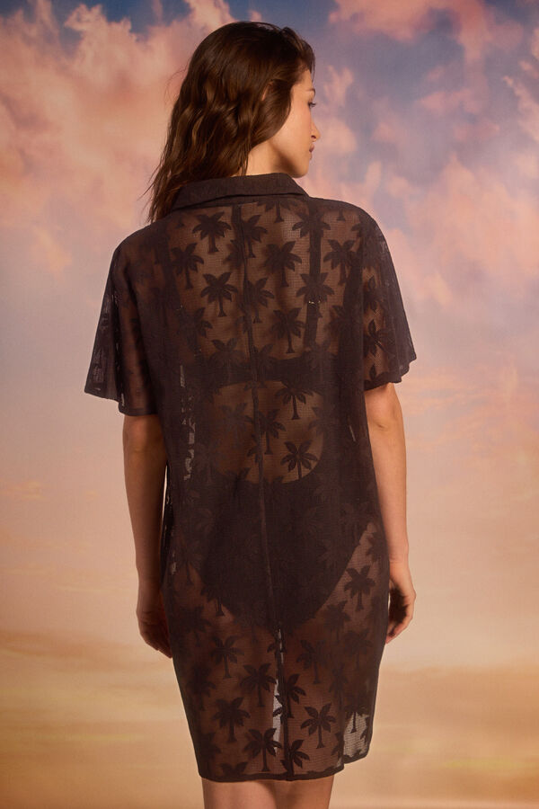 Cortefiel Caft&aacute;n crochet palmeras Negro