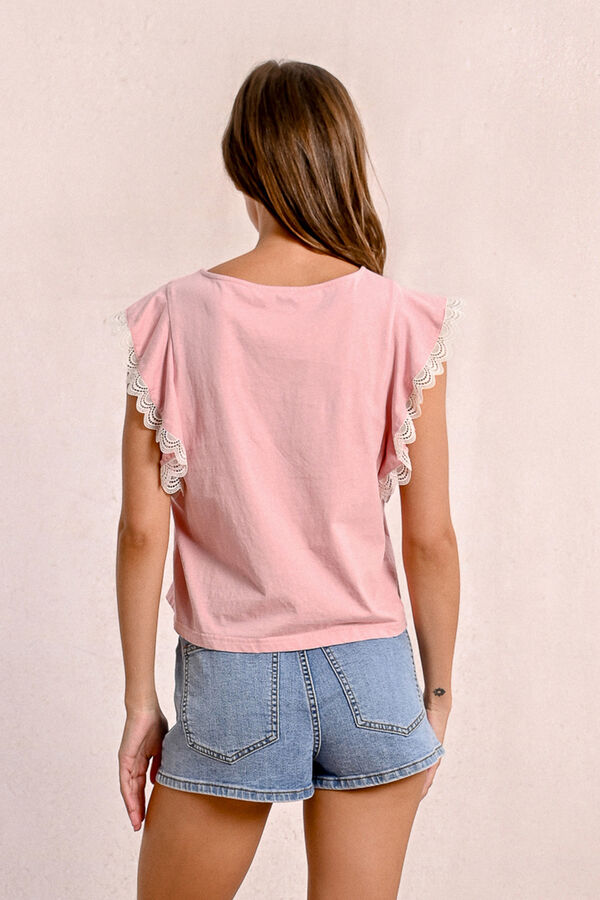 Molly Bracken T-shirt de manga curta borboleta de renda Subiu