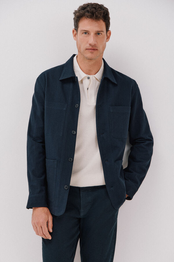 Cortefiel Sobrecamisa algod&atilde;o linho Azul