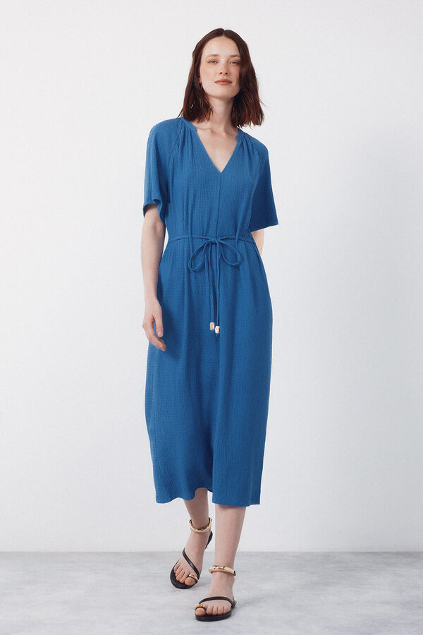 Cortefiel Vestido estruturado com cinto Azul