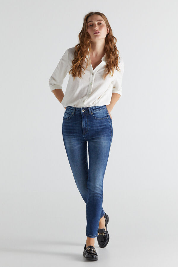 Cortefiel Pantal&oacute;n vaquero pitillo tiro alto Azul