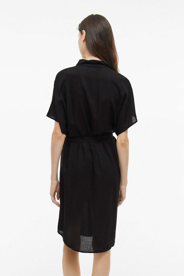 Vila Vestido camisero midi de viscosa y lino Negro
