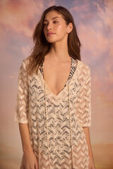 Cortefiel Caft&aacute;n crochet zig zag Marfil