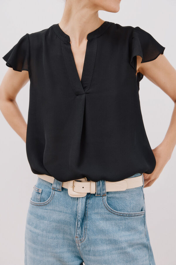 Cortefiel Blusa manga volante Negro