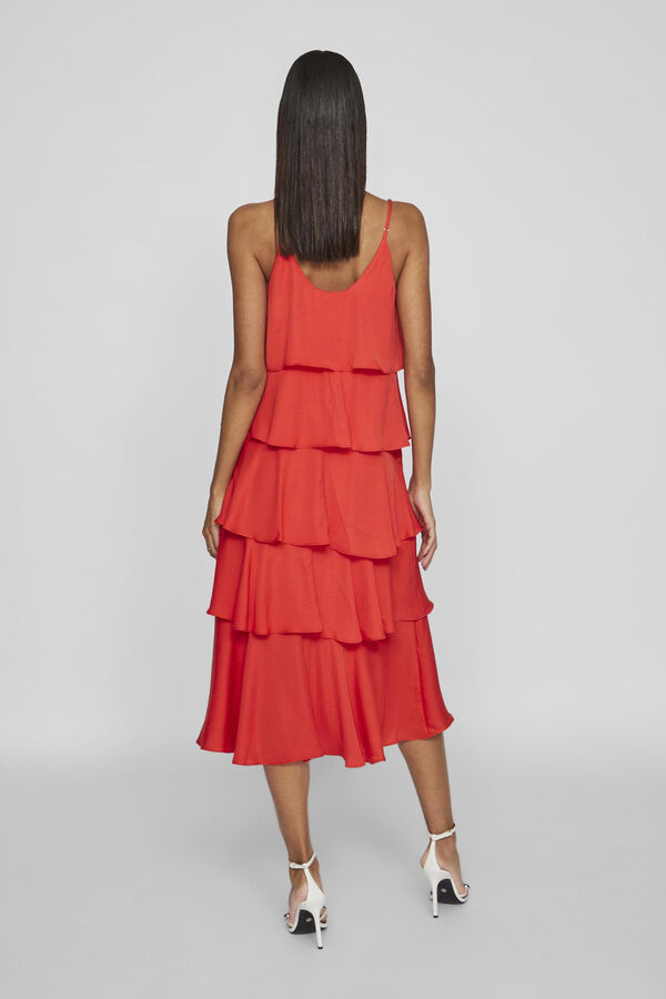 Vila Vestido de festa midi com folhos Vermelho