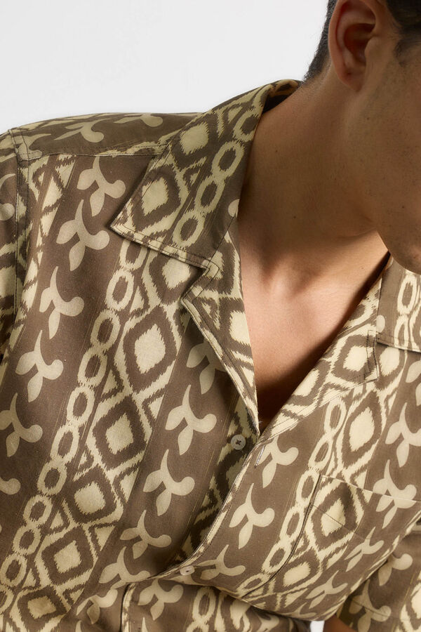 PuroEGO Camisa de linho estampada Castanho