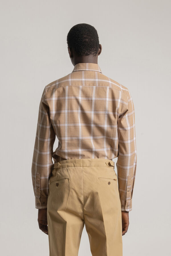 PuroEGO Camisa slim algod&oacute;n cuadro tart&aacute;n Marr&oacute;n