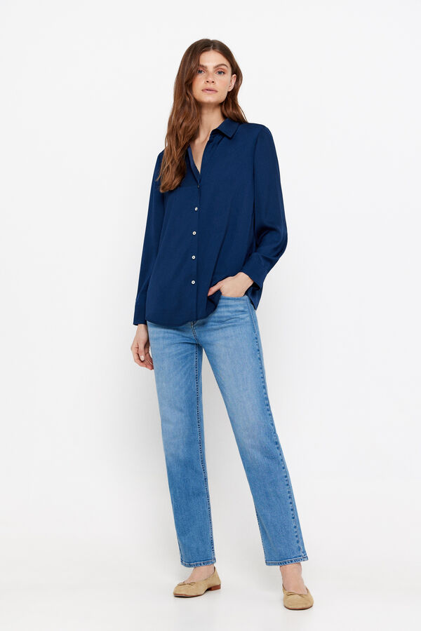 Cortefiel Camisa satinada Azul marino