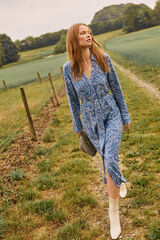 Vila Vestido midi estampado de manga larga Azul