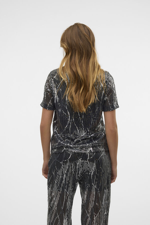 Vero Moda T-shirt manga curta lantejoulas Preto