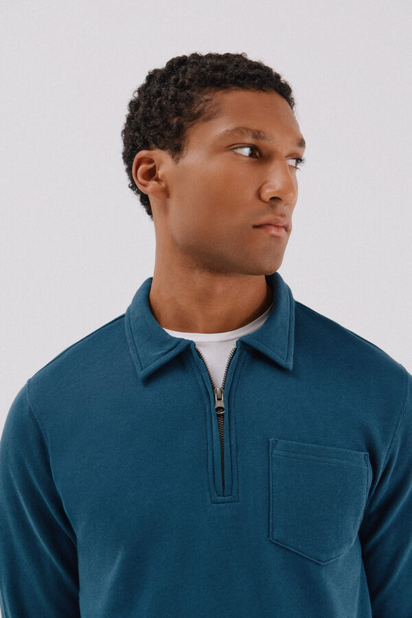 Cortefiel Moletom gola polo com fecho-&eacute;clair Azul
