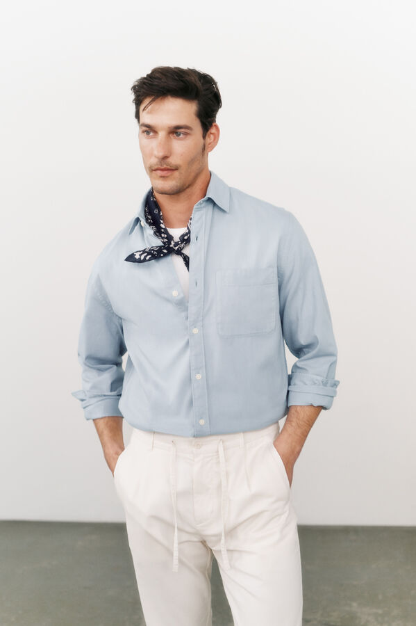 OOTO Camisa liso manga comprida Azul