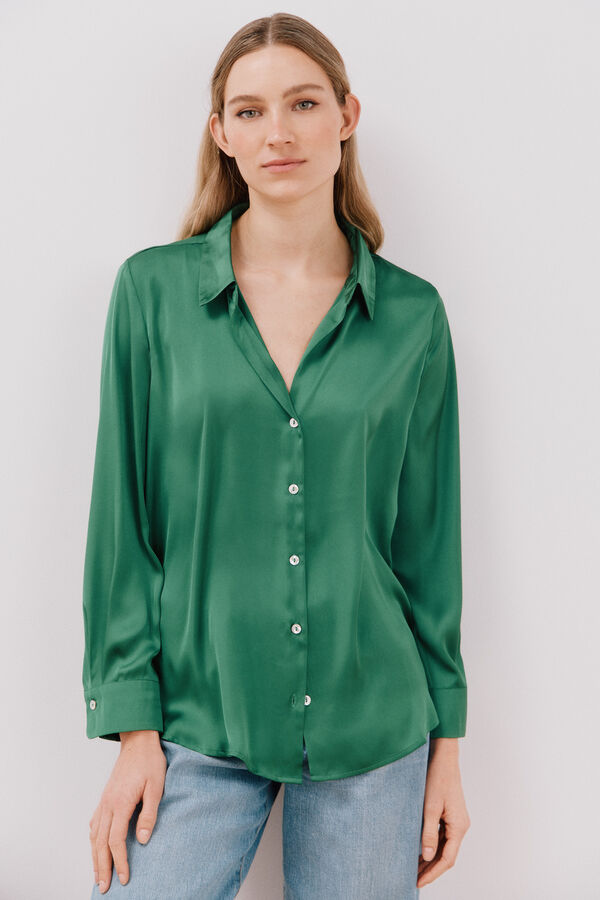 Cortefiel Blusa acetinada manga comprida Verde