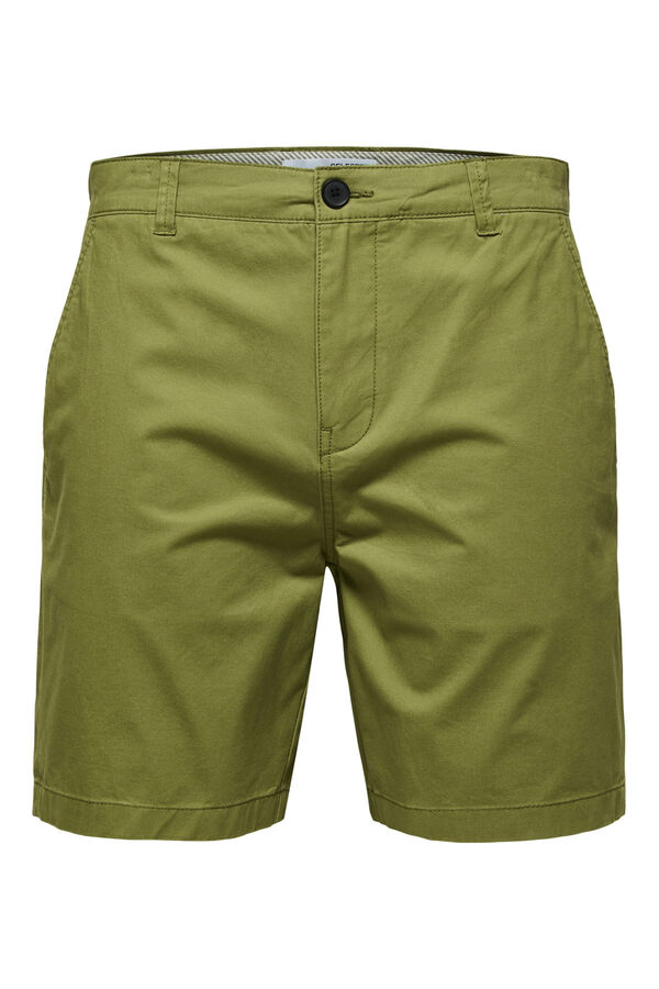 Selected Cal&ccedil;as curtas chino de algod&atilde;o org&acirc;nico. Verde