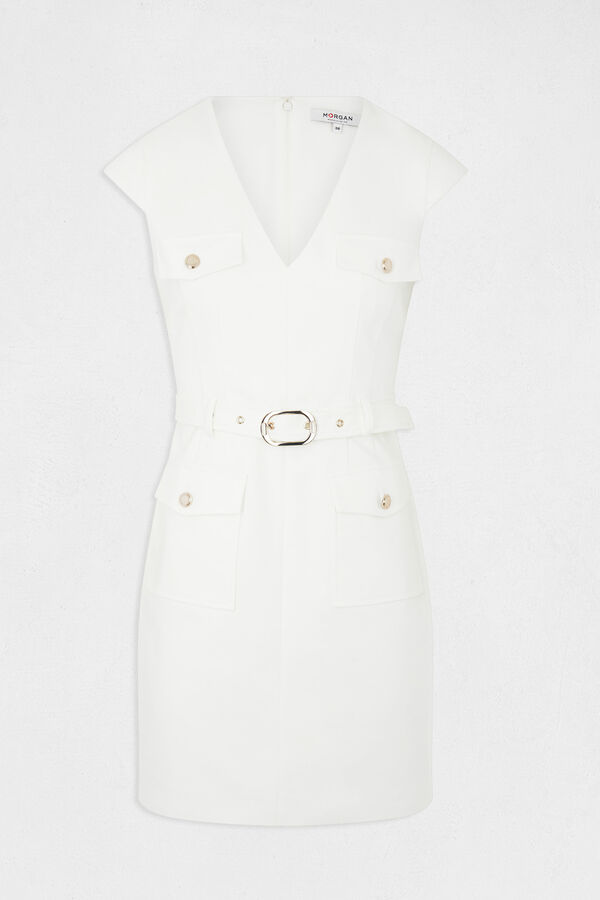 Morgan Vestido ajustado con cintur&oacute;n Marfil
