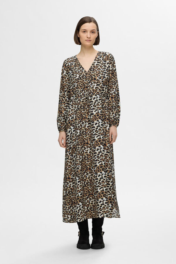 Selected Femme Vestido longo de leopardo confeccionado com Lenzing ECOVERO. Preto