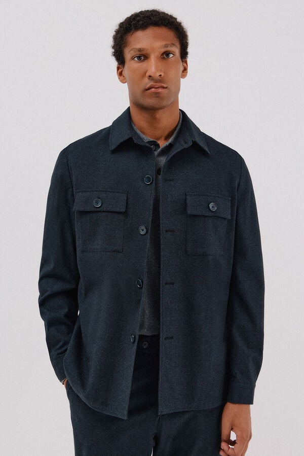 Cortefiel Sobrecamisa microcuadro algod&oacute;n Azul marino