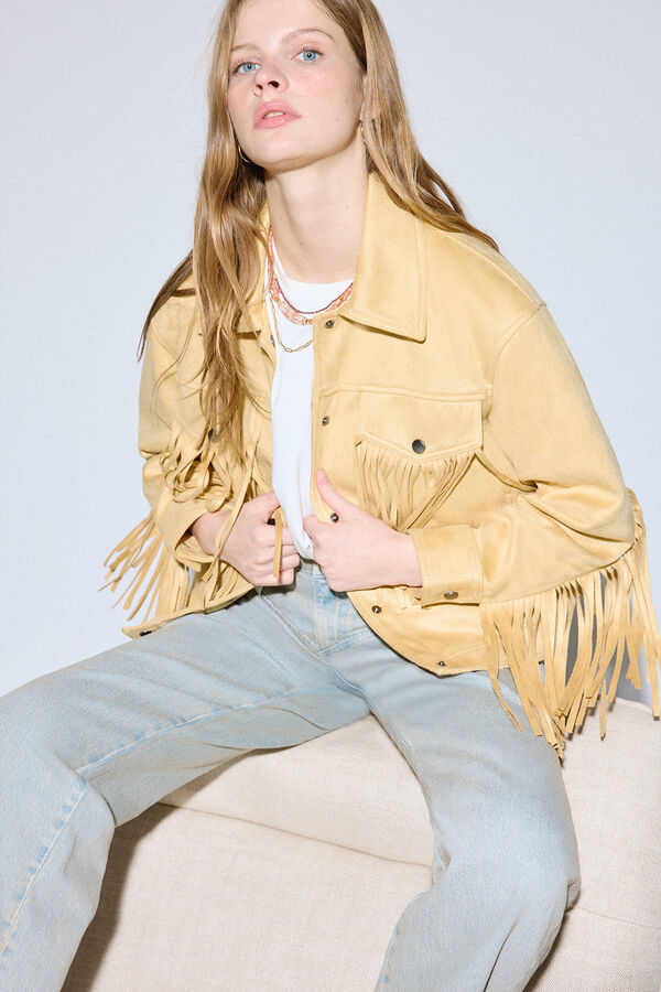 Slowlove Cazadora flecos bolsillos Estampado amarillo