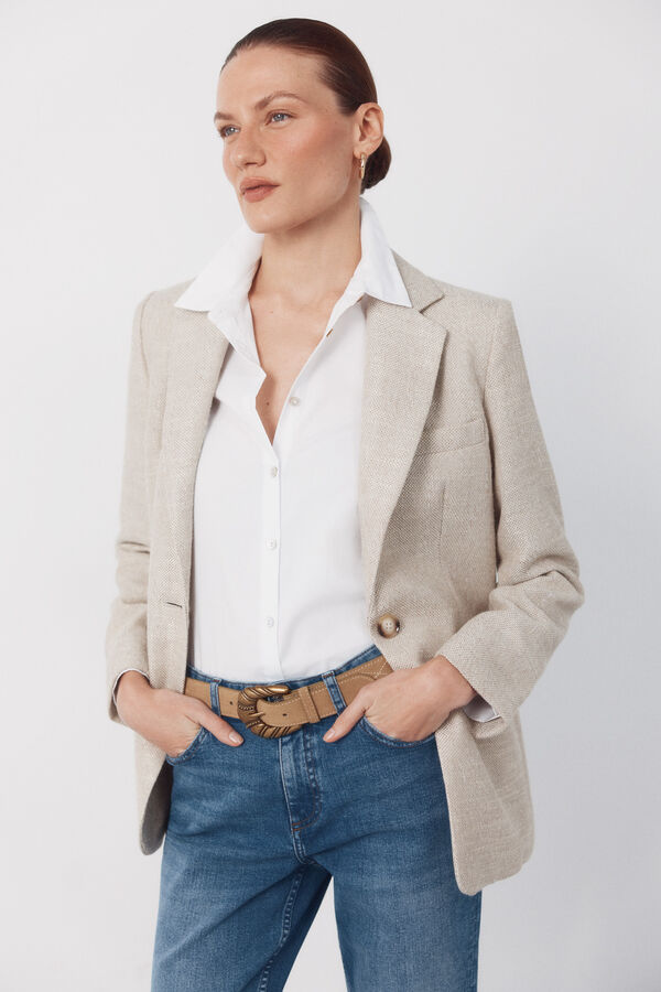 Cortefiel Blazer de tecido texturizada Castanho