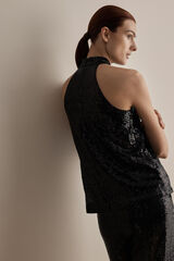 Selected Femme Top cuello halter de fiesta con lentejuelas confeccionado con materiales reciclados Negro